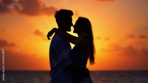 Obraz na płótnie Beautiful couple in love hugging against the background of glowi. w salonie