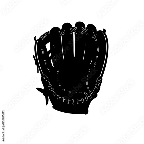 Baseball glove icon silhouette in black on white background