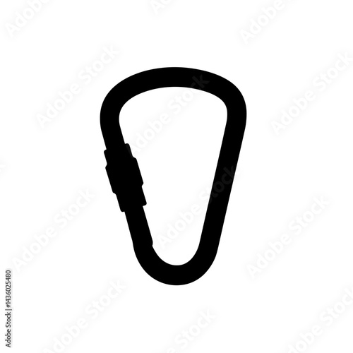 Carabiner clip icon silhouette in black