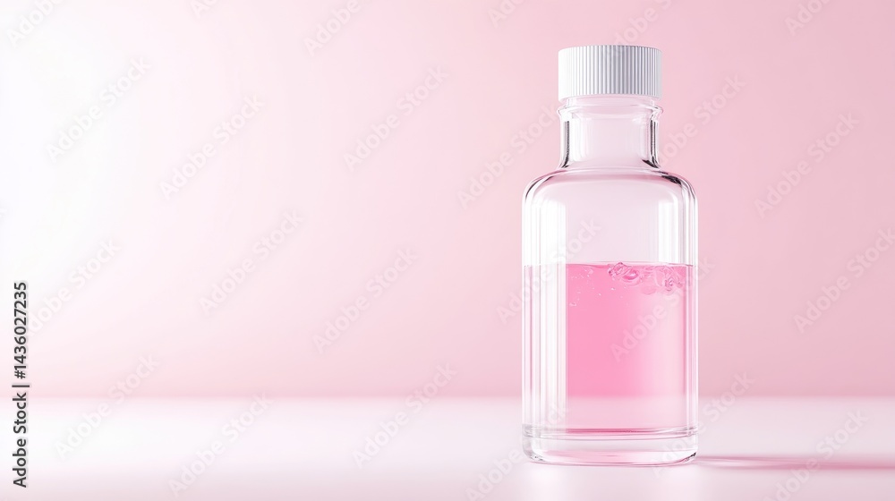 Pink Liquid Bottle Minimalist Style High-resolution Soft Lighting Centered Product Shot Gentle Bubbles Displaying Product Soft Pink Background Ideal for Beauty Ads Pink Liquid Bottle Minimalist Style High-resolution Soft Lighting Centered Product Shot Gentle Bubbles Displaying Product Soft Pink Background Ideal for Beauty Ads