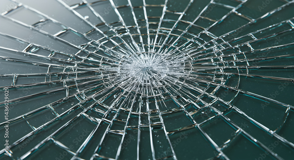Fototapeta premium Intricate Patterns Of Shattered Glass Revealing Underlying Structural Weakness