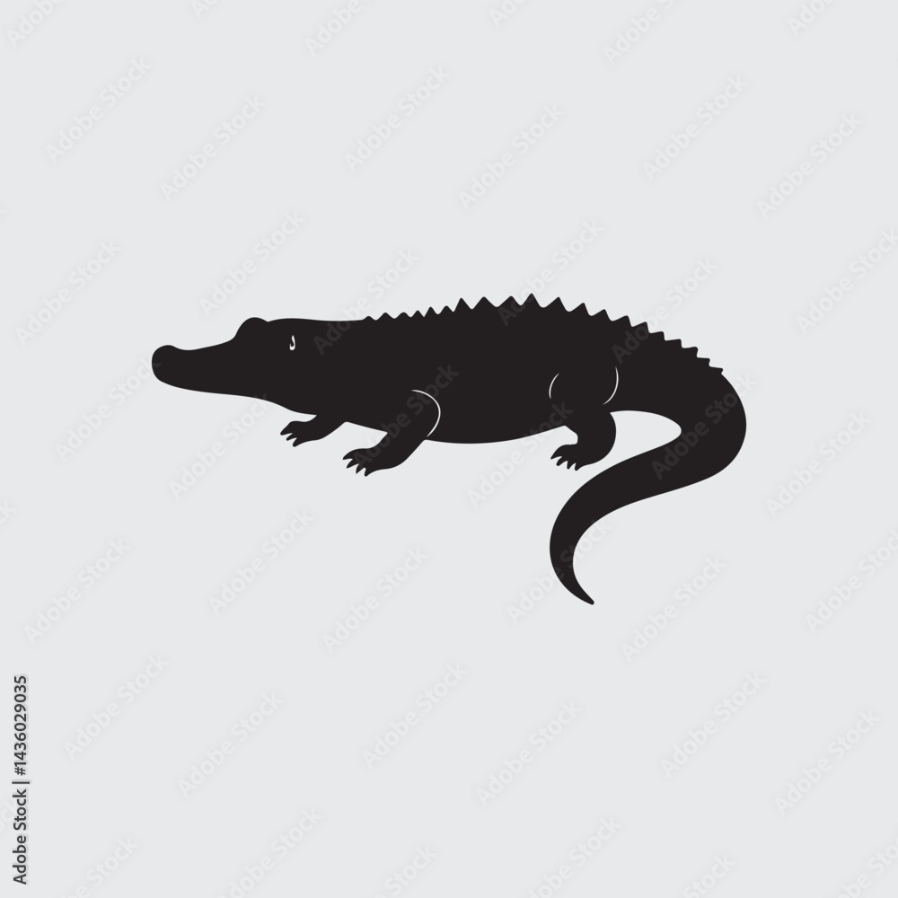 Fototapeta premium Silhouette of a Crocodile vector illustration art, isolated on a white background.