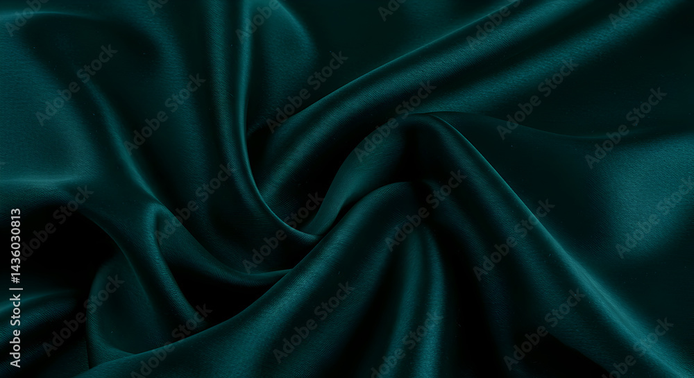 Fototapeta premium Elegant Emerald Satin Fabric Texture With Soft Waves And Fluid Drapes