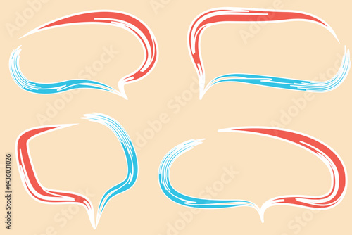 red blue white colorful abstract artwork speech bubbles set
