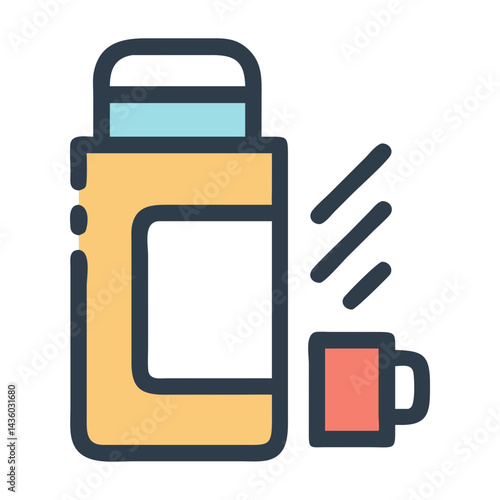 Colorful Thermos Bottle with Cup Icon - Insulated Travel Flask Design