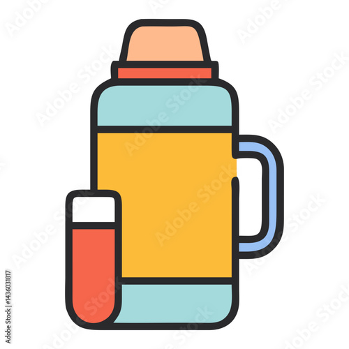 Colorful Thermos Bottle with Cup Icon - Insulated Travel Flask Design