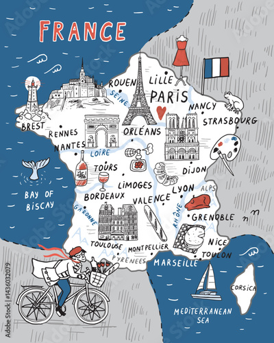 Paris France vector illustrations map
