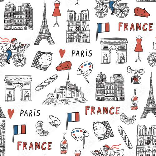Paris France vector illustrations seamless pattern