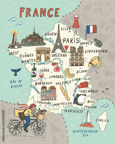 Paris France vector illustrations map