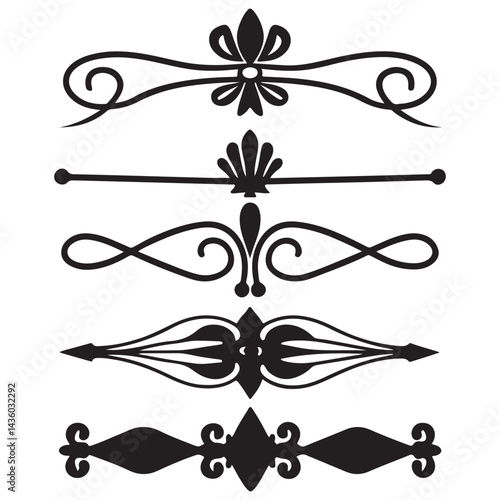 Elegant decorative dividers, ornate line separators, vintage flourish designs, whimsical borders, and 
charming embellishments for creative projects, invitations, and layouts vector