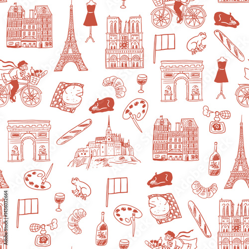 Paris France vector illustrations seamless pattern