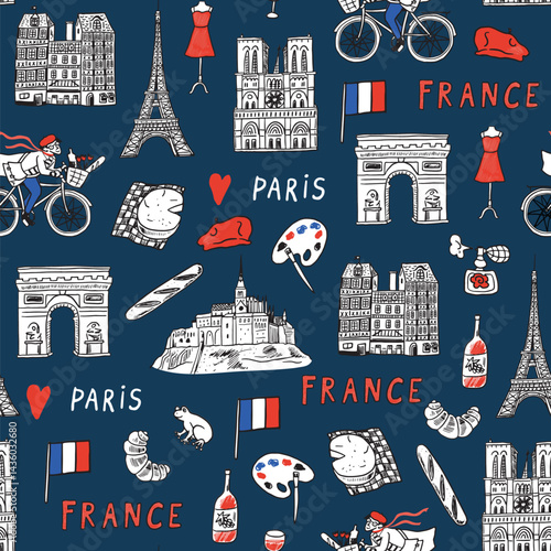 Paris France vector illustrations seamless pattern