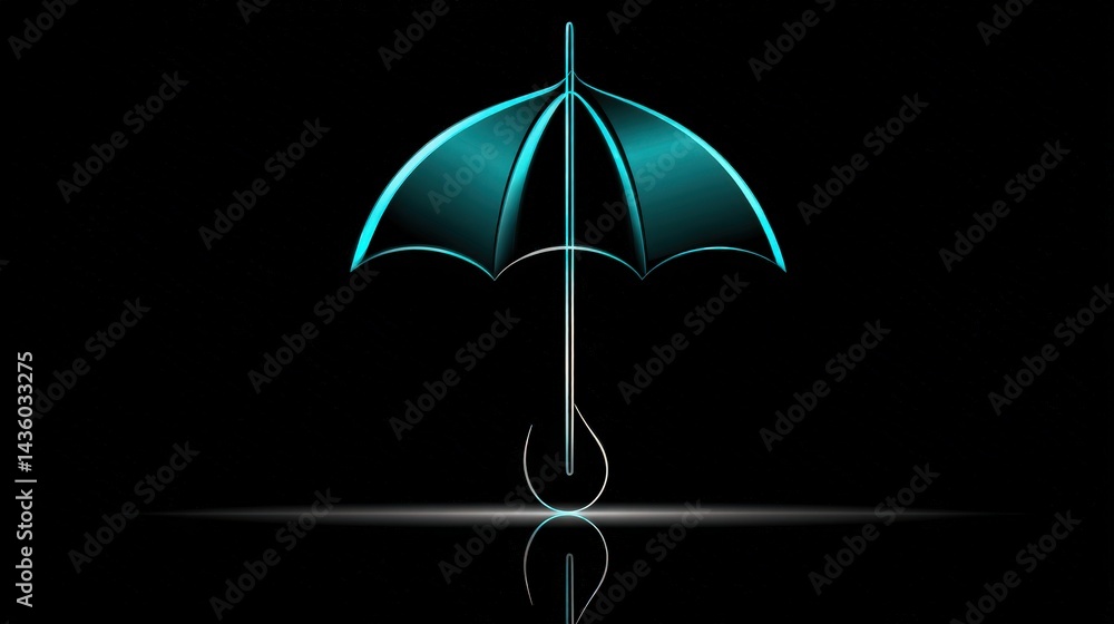 Elegant Blue Neon Umbrella Design on a Dark Background