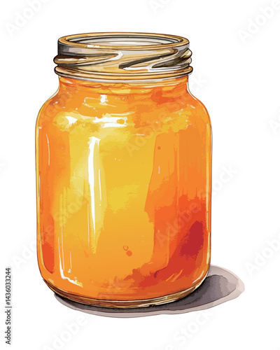 黄色のジャム瓶の水彩風イラスト　生成AI