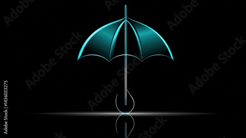 Obraz na płótnie Elegant Blue Neon Umbrella Design on a Dark Background w salonie