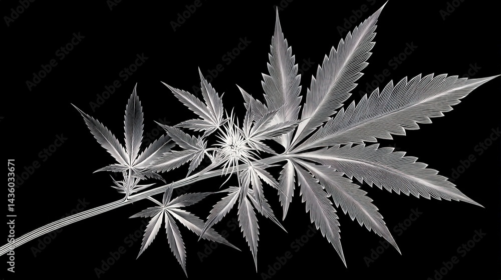 Elegant Cannabis Leaf Isolated on Black Background for Design Purpose
