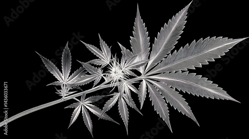 Elegant Cannabis Leaf Isolated on Black Background for Design Purpose