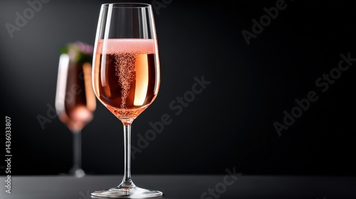 Obraz na płótnie Elegant Champagne Glass with Bubbly Rose Drink on Black Background w salonie