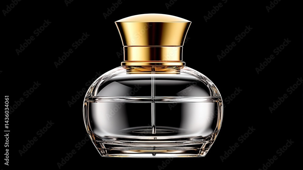 Elegant Clear Glass Perfume Bottle with Gold Cap on Black Background
