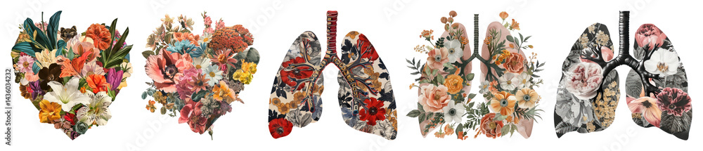 PNG Floral lungs art vibrant, element set on transparent background PNG Floral lungs art vibrant, element set on transparent background
