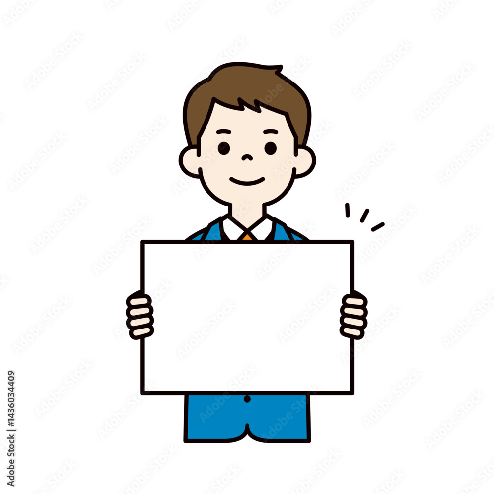 白いフリップを持つ、スーツを着た若い男性のベクターイラスト素材_線幅の編集可能_カラー 白いフリップを持つ、スーツを着た若い男性のベクターイラスト素材_線幅の編集可能_カラー