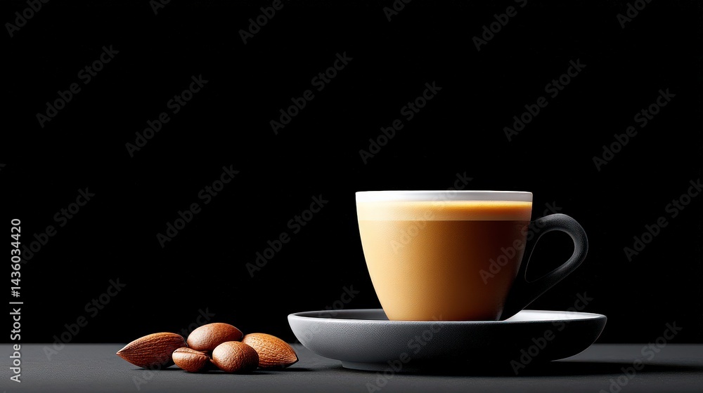 Elegant Coffee Cup with Creamy Beverage and Almond Display