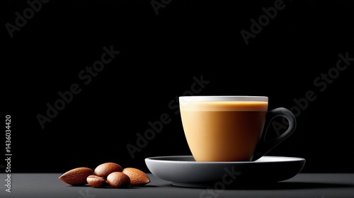 Obraz na płótnie Elegant Coffee Cup with Creamy Beverage and Almond Display w salonie