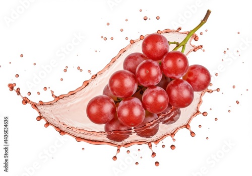 Fresh red grapes with juice splash isolated on bright background
