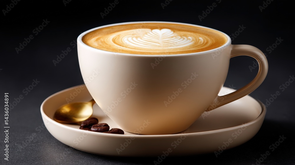 Elegant Cup of Latte with Heart Design on Smooth Dark Surface