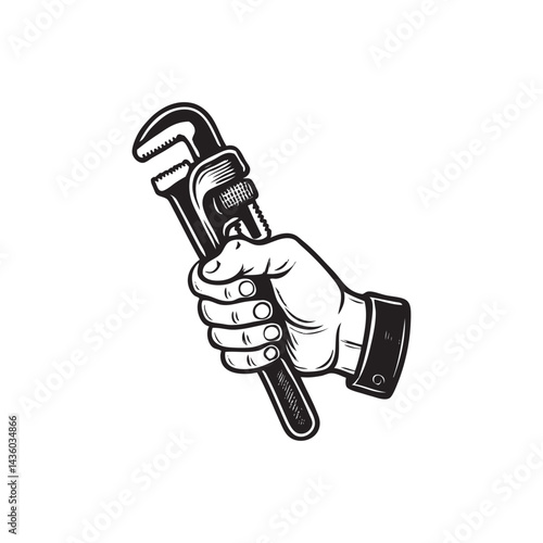 hand holding pipe wrench