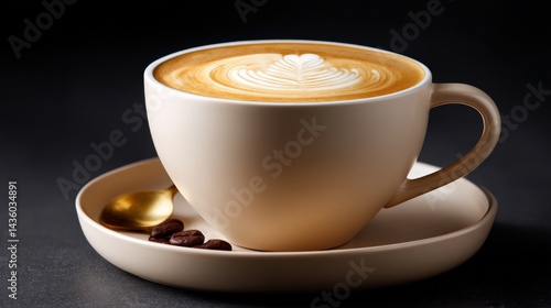 Obraz na płótnie Elegant Cup of Latte with Heart Design on Smooth Dark Surface w salonie