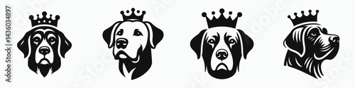 Labrador Retriever Dog head with crown. Silhouette logo animal mascot. Golden canine portrait royal diadem majestic pet depiction.