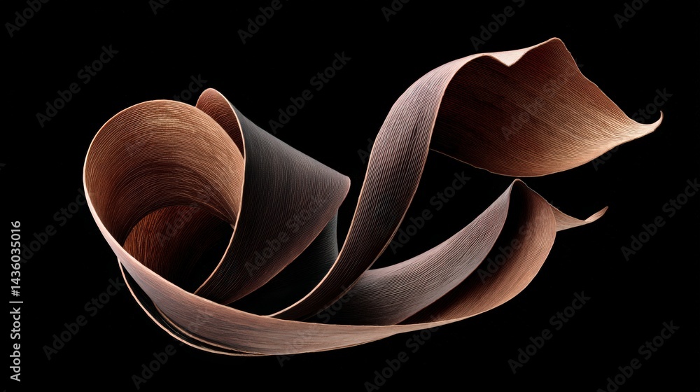 Elegant Curved Strips of Natural Fiber Against Dark Background