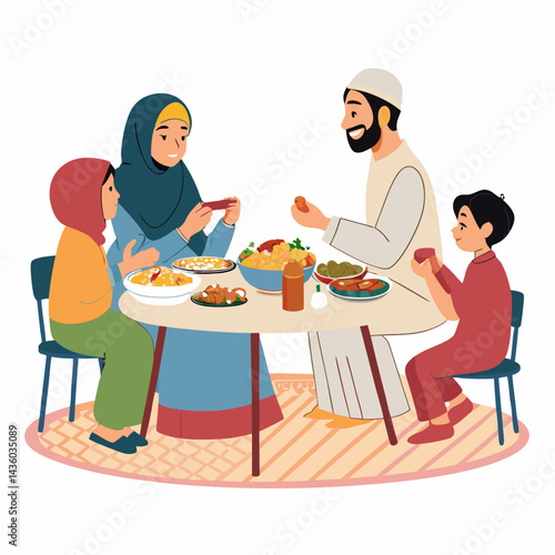 Create a bold vector illustration of a happy family gathering, emphasizing strong outlines and vibrant colors.  Focus on joyful expressions and diverse ages.