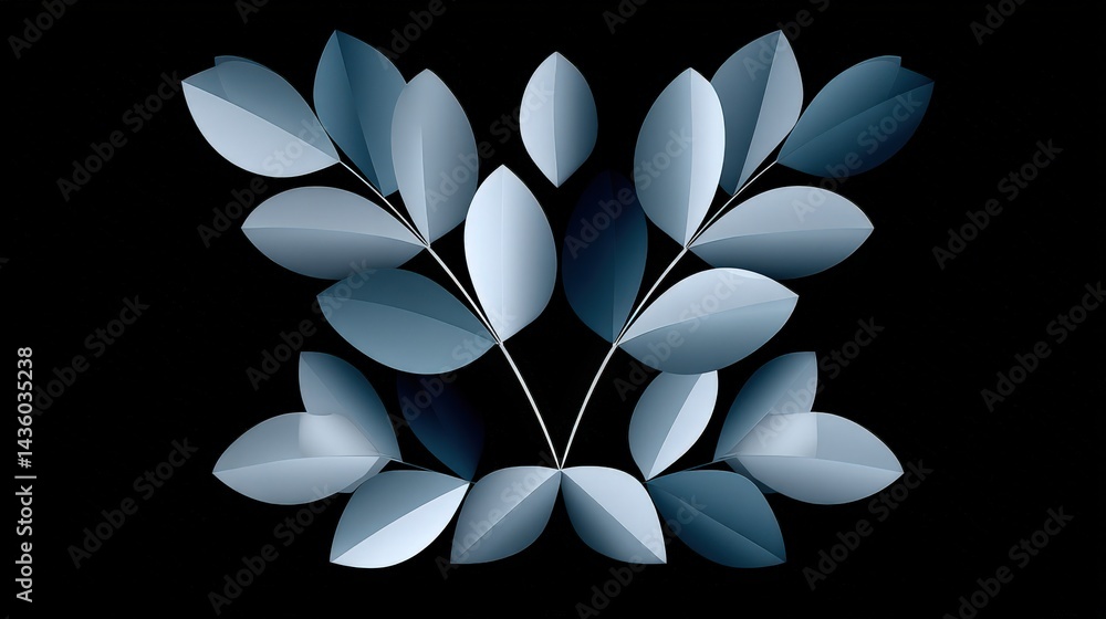 Elegant Design of Blue Leaves on a Dark Background for Decoration
