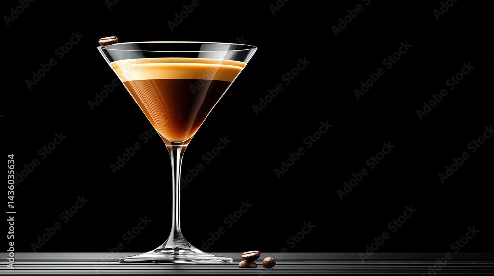 Elegant Espresso Martini on Dark Background with Coffee Beans