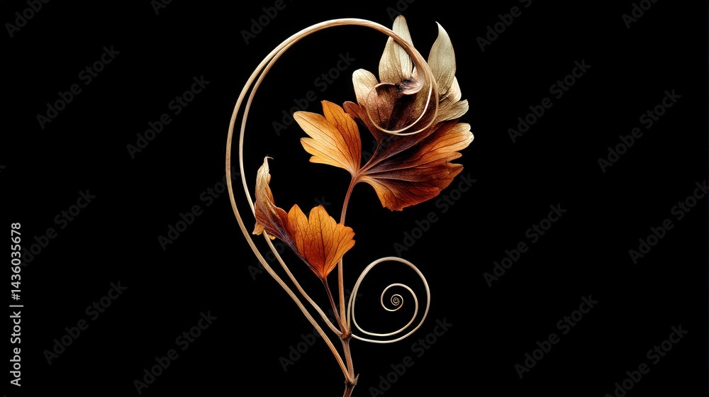 Elegant Floral Design with Swirling Lines on Dark Background