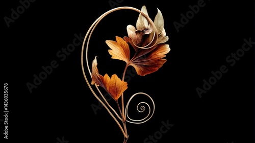 Obraz na płótnie Elegant Floral Design with Swirling Lines on Dark Background w salonie