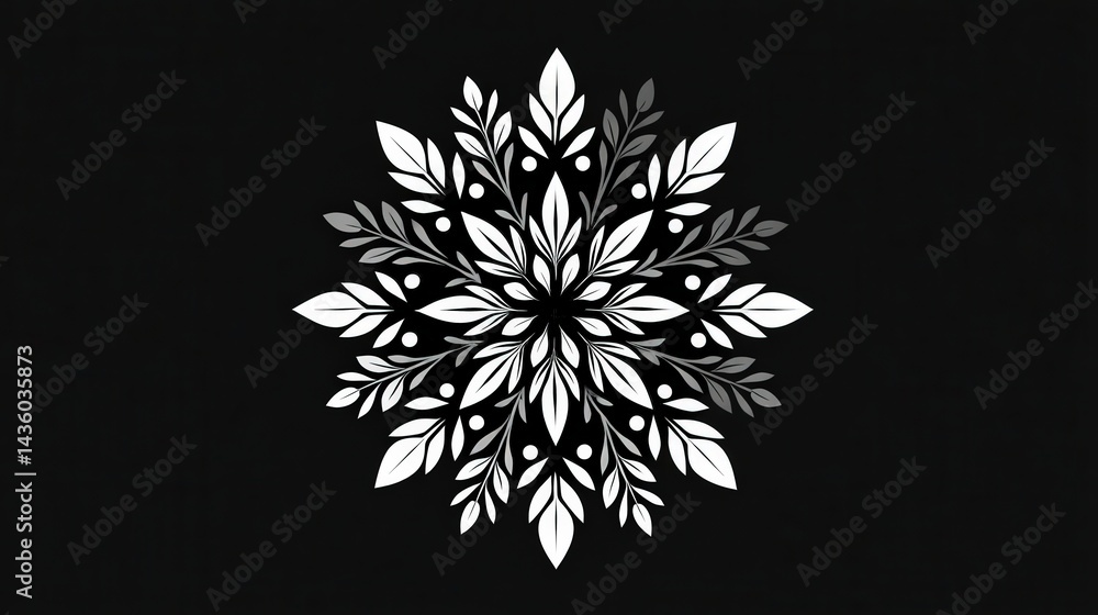 Elegant Floral Mandala Design in Black and White Color Scheme