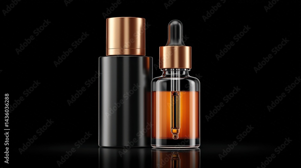 Elegant Glass Bottles for Essential Oil and Serum on Dark Background