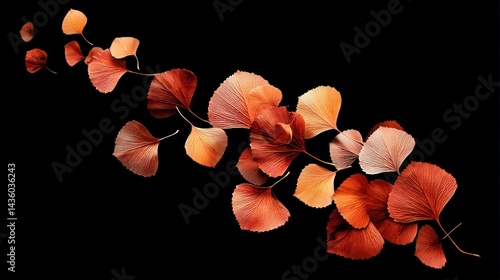 Obraz na płótnie Elegant Ginkgo Leaves in Warm Tones on Black Background w salonie