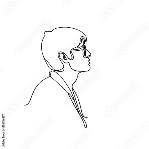 Silhouette of a man with glasses, drawn in bold black lines from the side