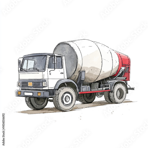 A Concrete Mixer Truck simple cartoon drawing watercolor