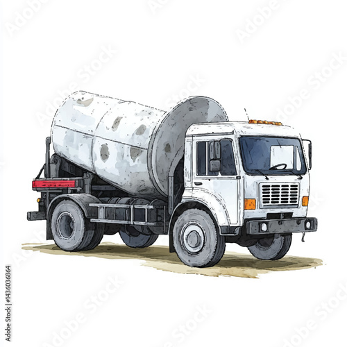 A Concrete Mixer Truck simple cartoon drawing watercolor