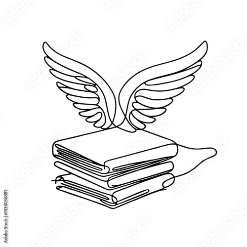 The vector book as a winged book symbol, inspiring poetry and literature, minimalist line art