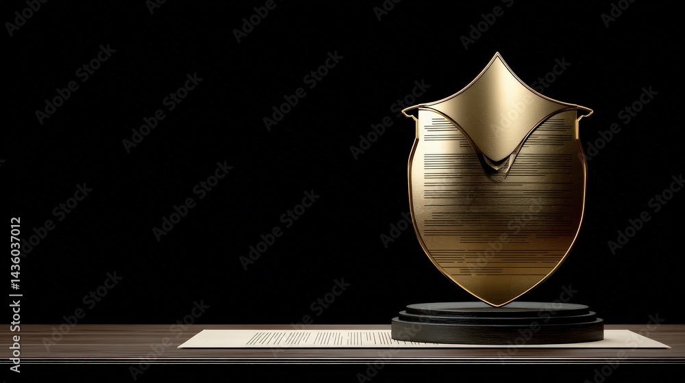 Elegant Gold Award Trophy Displayed on a Wooden Table Surface