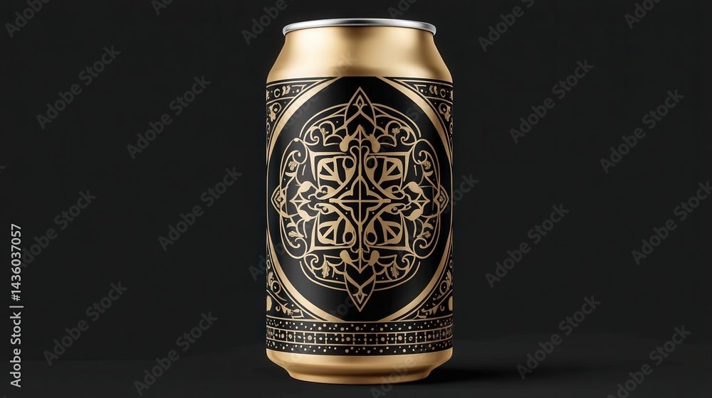 Elegant Gold and Black Can Design with Intricate Patterns