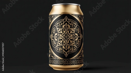Elegant Gold and Black Can Design with Intricate Patterns