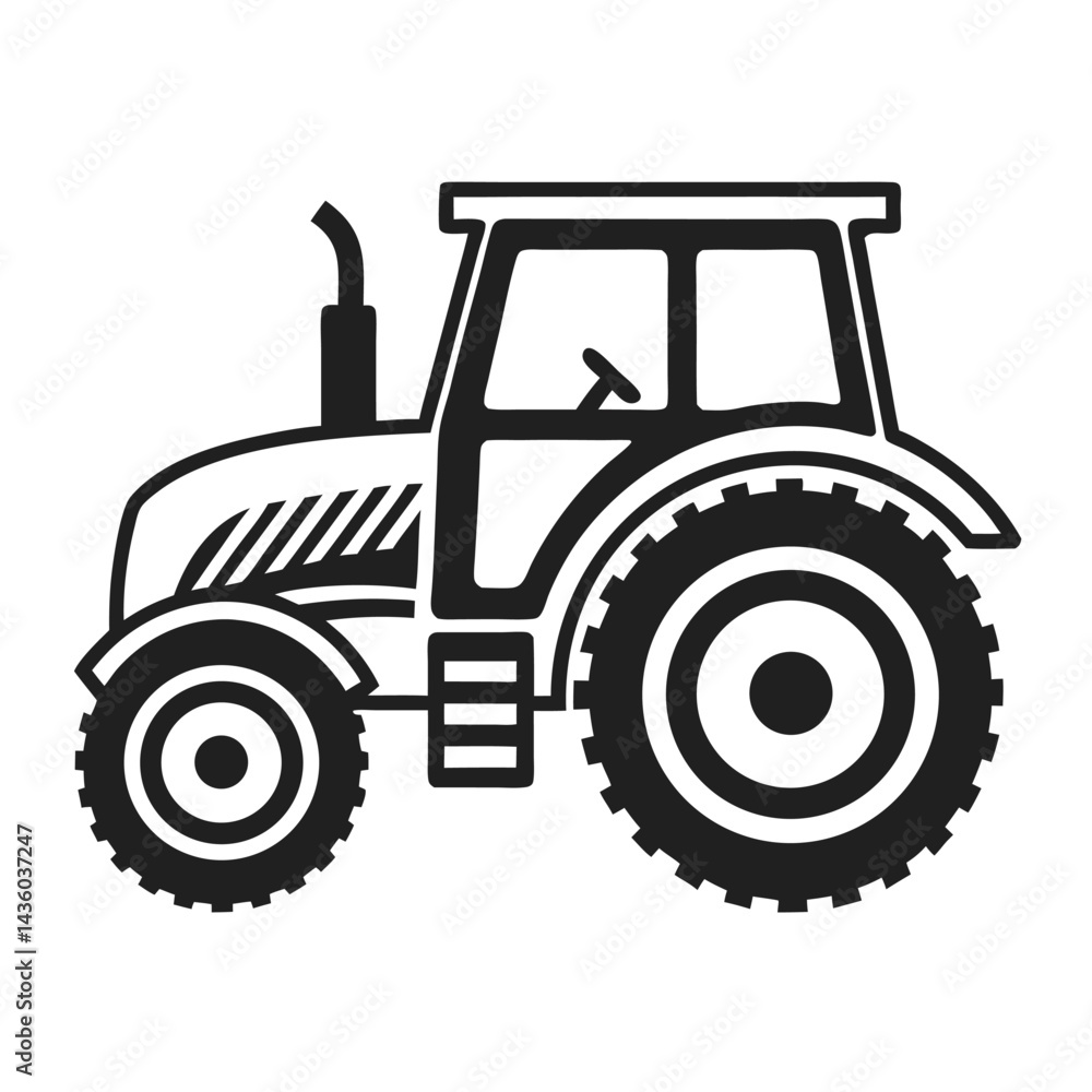 Obraz premium Modern Farm Machinery Silhouette Featuring Tractor and Plow in Black