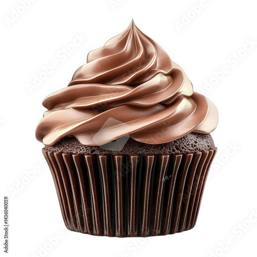 delicious chocolate cupcake topped with swirls of rich. creamy frosting. showcasing an appealing dessert that is perfect for celebrations or indulgent treats the cupcake is presented in a classic brow